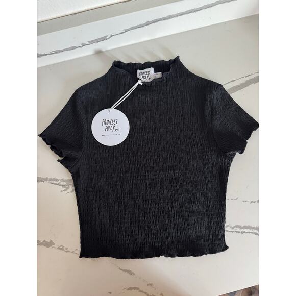NWT Princess Polly Cropped Stretchy Blouse Black Short Sleeve Size US 4 (S) - Picture 1 of 10
